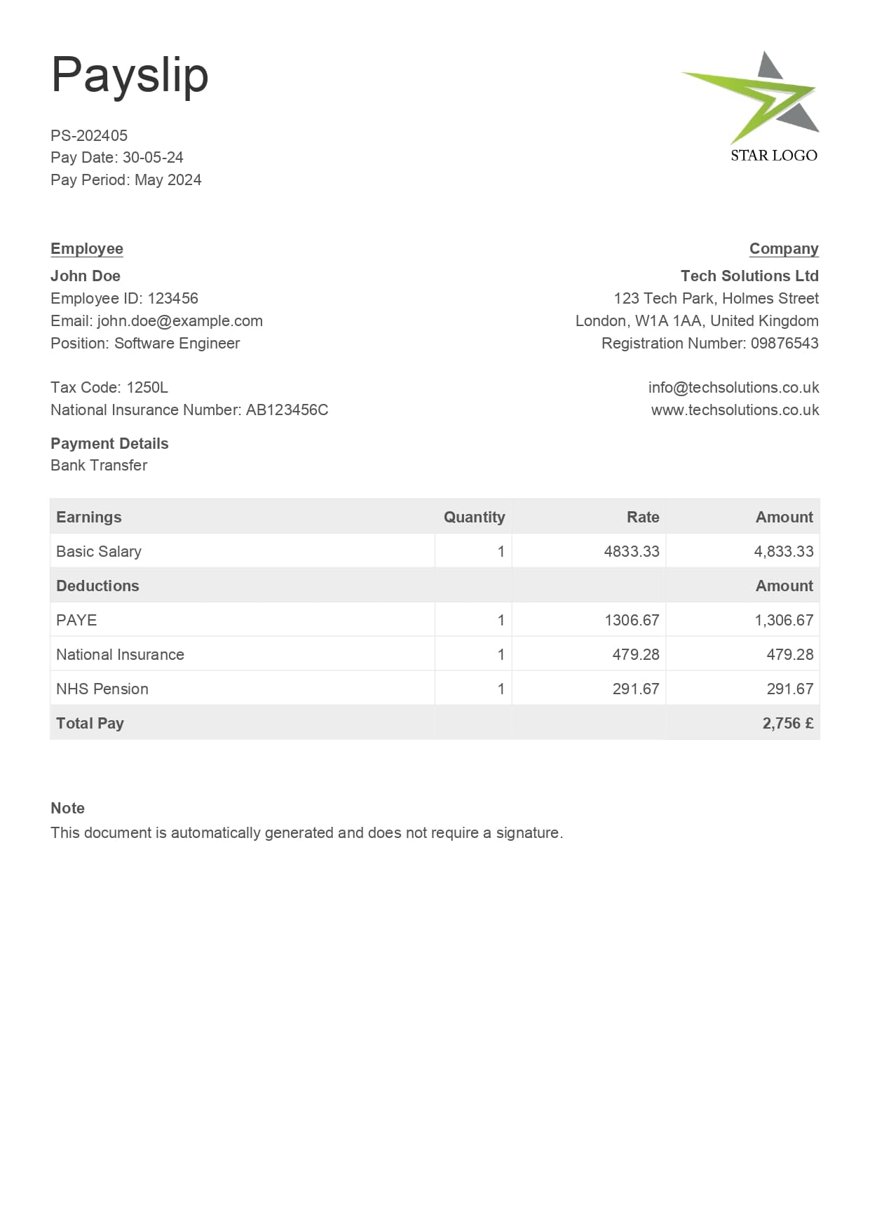 Payslip Template 1